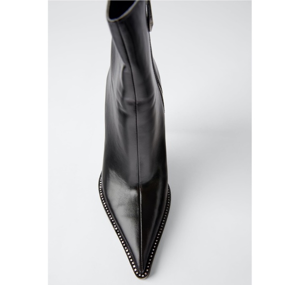 🤩Sexy Zara Black & Shiny Heeled Ankle Boots NWT🤩 - Picture 3 of 10
